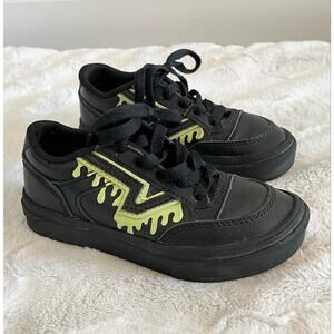 VANS Kids Lowland CC Sz 11 TRIPPY DRIP Green Glow Black Leather Shoes Boys Girls